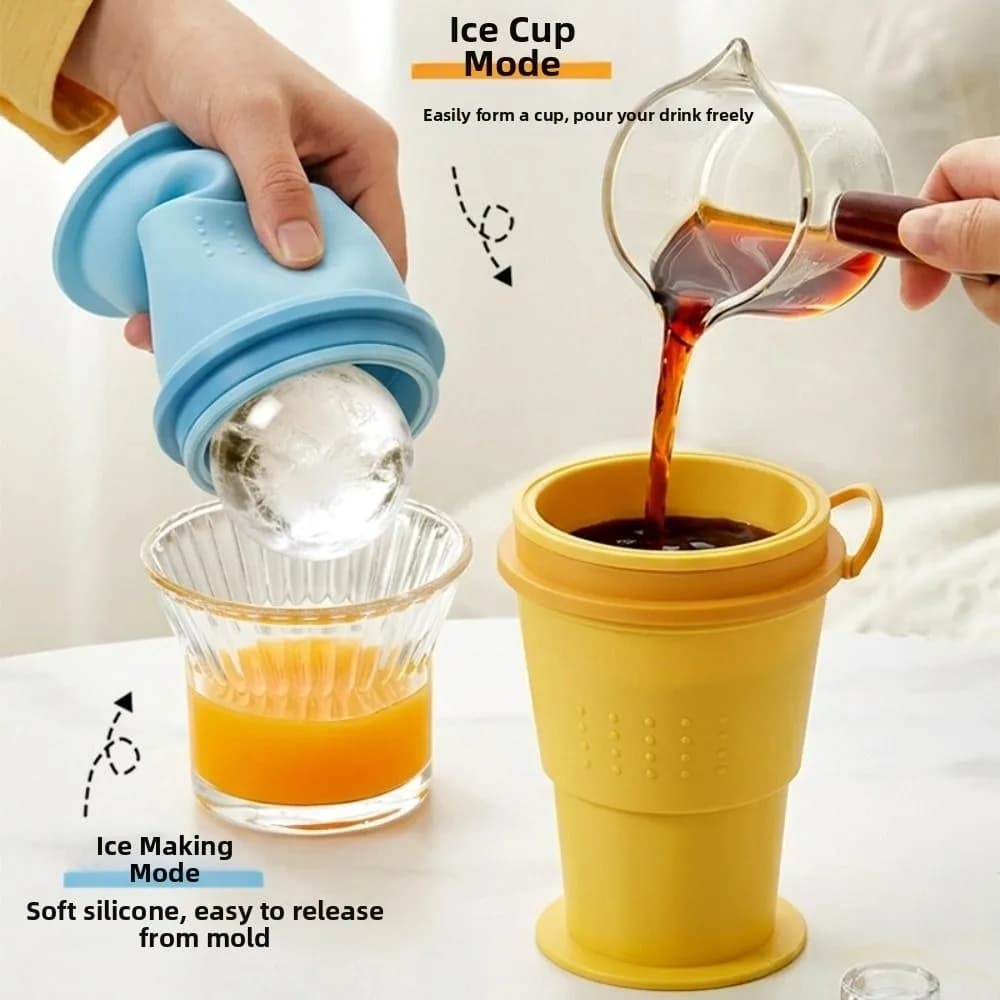 2 in 1 Foldable Ice Ball Cup Creative with Straw Ice Maker & Drinking Cup Multi-functional Leak-Proof Ice Mold Cup Home