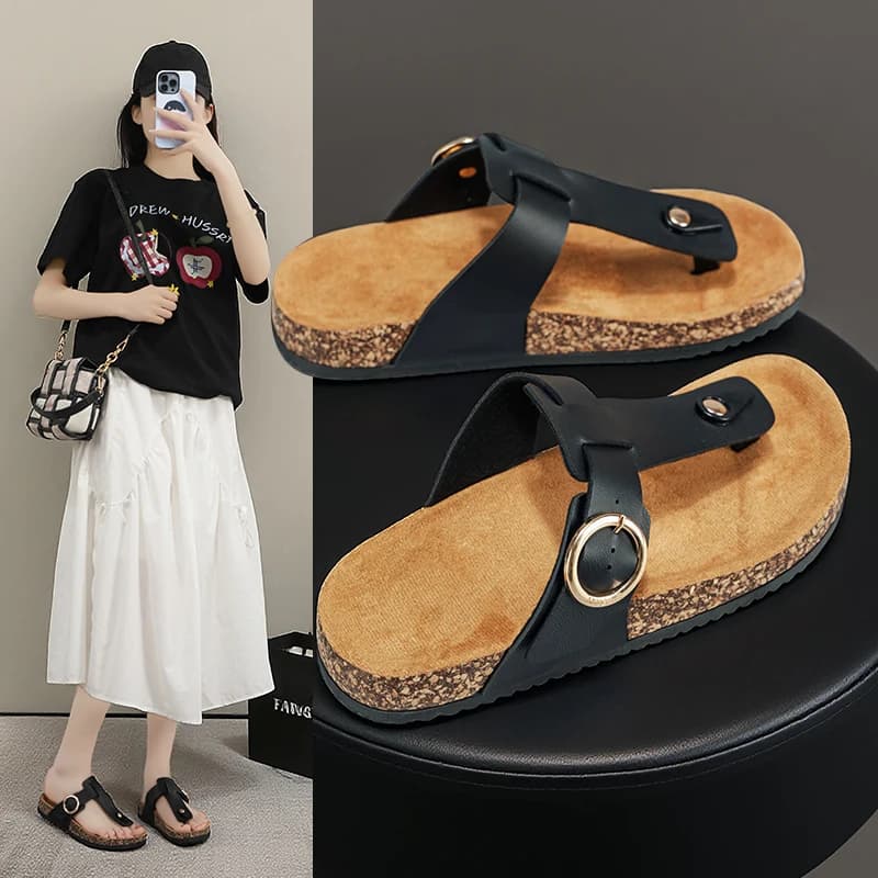 Ciabatte da Spiaggia Donna Estive Casual Semplici con Fibbia Grande, Tomaia in Camoscio, Suola Morbida Effetto Legno, Comode e Senza Lacci