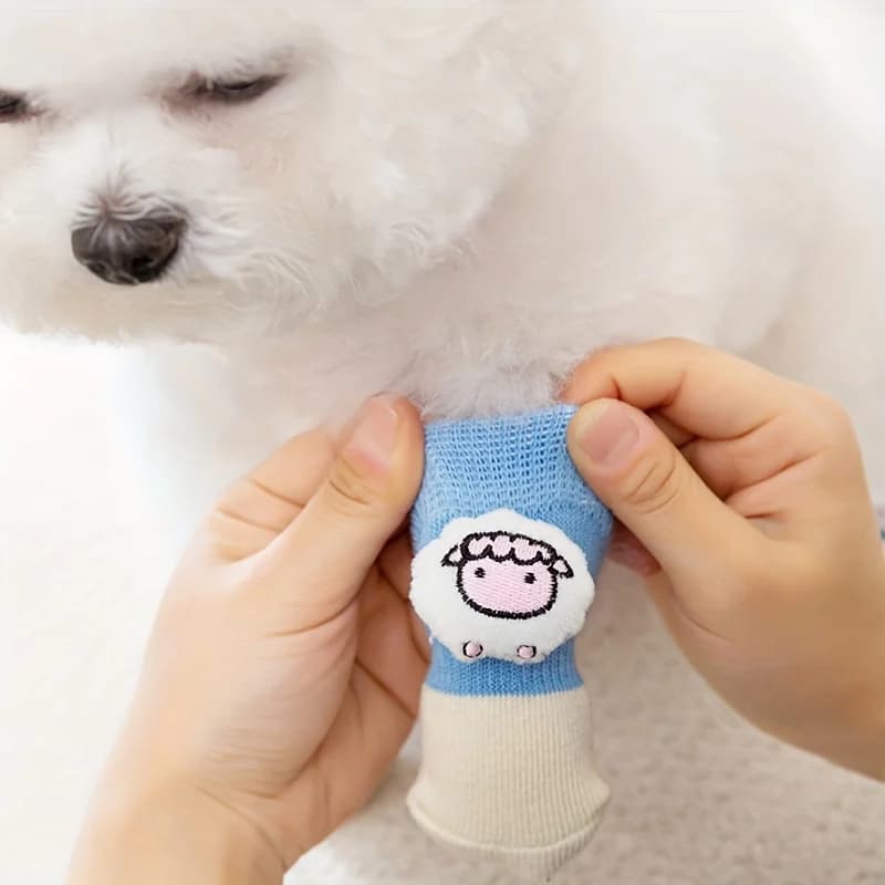 Calzini per animali domestici, coprigambe per cani antiscivolo e antiscivolo, orsacchiotti, calzini in cotone per cuccioli, scarpe per cani da bambola 3D, set di 4 universali per c