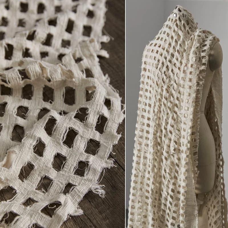 100x140cm Creative Hollow Grid Cotton Linen Fabric Ruins Style Post-Apocalyptic for Clothing Retro Designer Fabric DIY Sewing