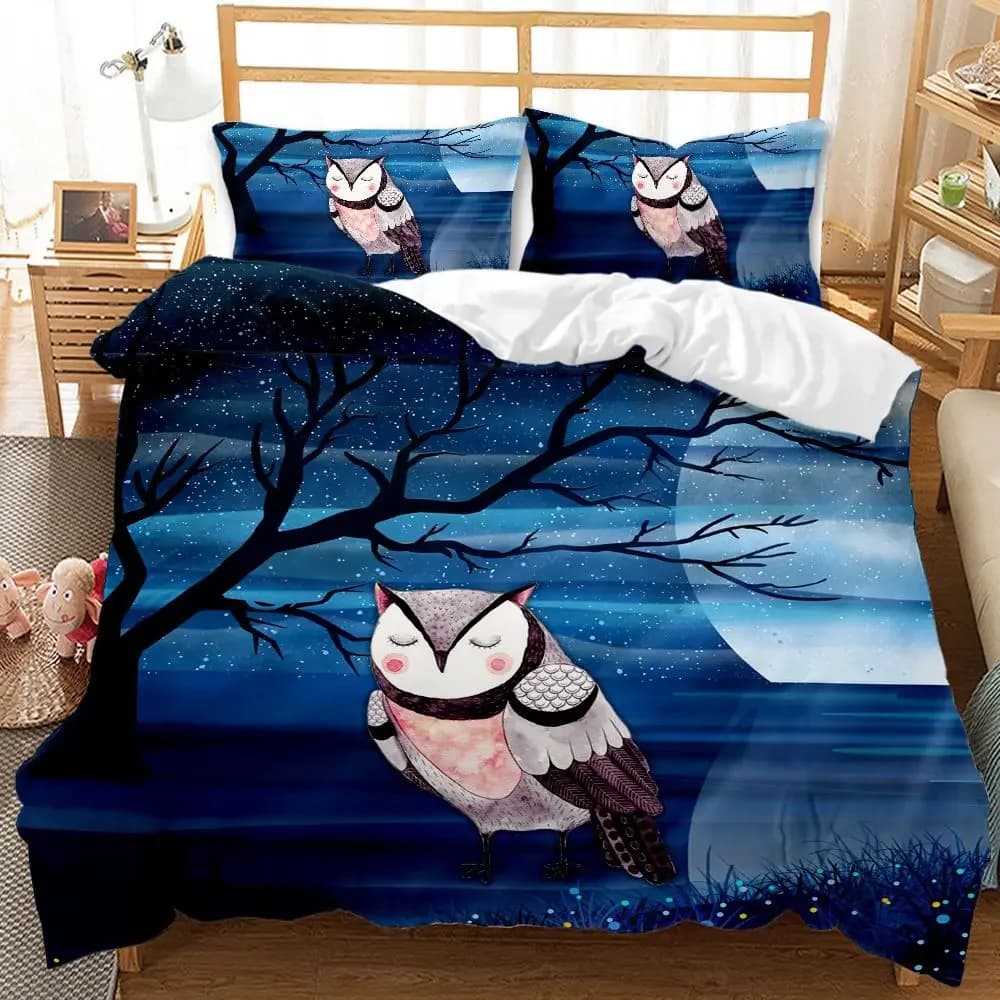 Set copripiumino gufo Gufo carino per bambini Ragazzi Ragazze Set biancheria da letto animale carino Biancheria da letto Doppia Queen King Size Copripiumino in poliestere