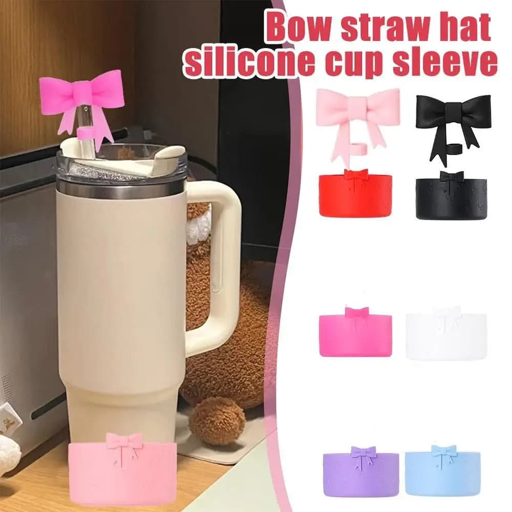 Stivale per bottiglia d'acqua in silicone antispruzzo Accessori per bottiglia d'acqua riutilizzabili Manicotto protettivo per bottiglia d'acqua Bowknot antiscivolo