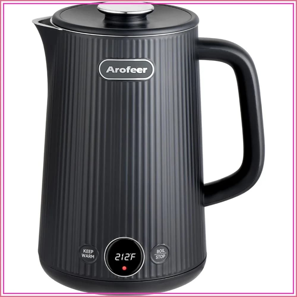 Electric Kettle with Temperature Control, 1.7L Stainless Steel, LED Display, 5 Presets, 4-Hour Keep Warm, Fast Boil, Black