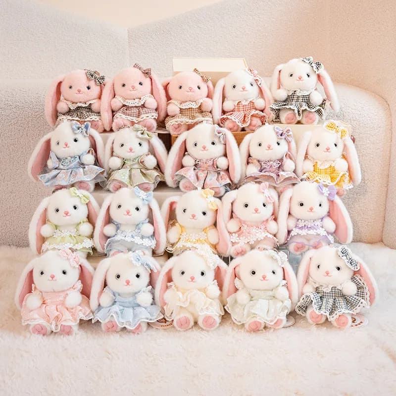 Bella Rabbit Plush Keychain 13cm Faux Fur Stuffed Animal Doll Removable Dress Bag Pendant Charm Birthday Gift for Kids Women