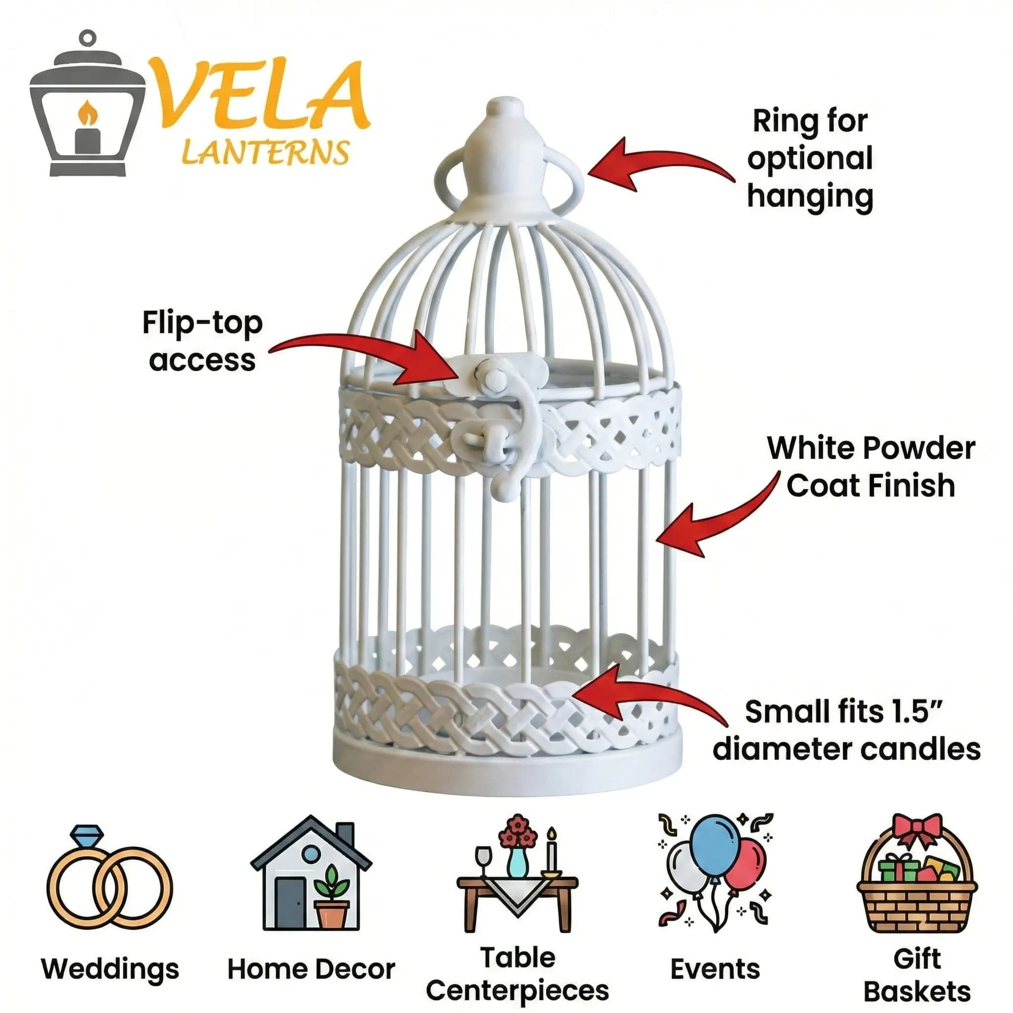 Set of 4 Decorative Bird Cage Candle Holders – 6 Inch Tealight & Votive Lanterns for Wedding Centerpieces, Table Decor, Home She