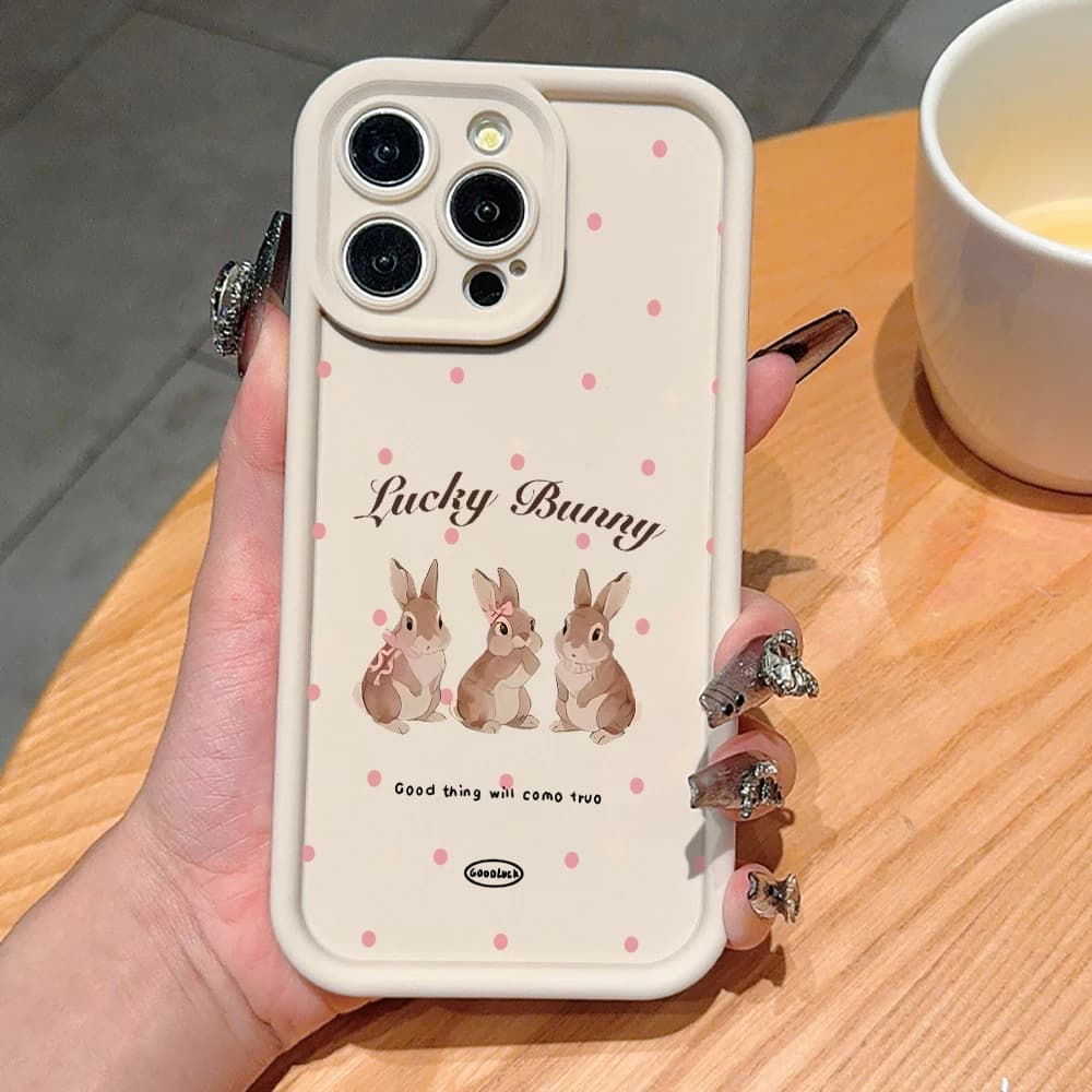 Custodia per telefono Lucky Bunny con coniglio acquerello per iPhone 14 15 16 17 Pro Max 14 13 12 Pro Plus XR XS, antiurto in silicone opaco