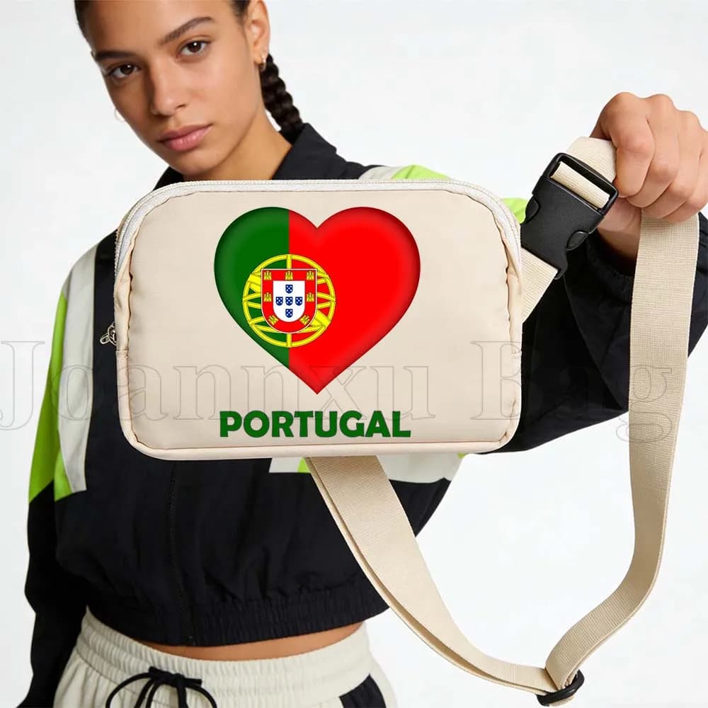 Waterproof Sport Waist with Flag of Portugal, Running Belt, Cellular Door, for Cycling, Jogging, Woman, Wallet