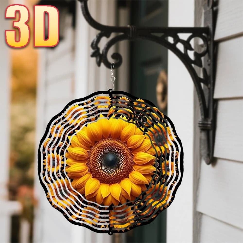 1pc "Multiple Sunflowers Blooming with Warm Radiance" Metal Double-Sided Rotating Wind Chime with Swivel Hook, 360° DIY
