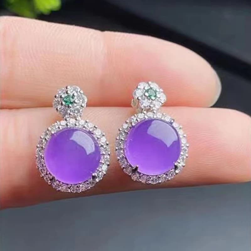 New Silver Inlaid Crystal Natural Chalcedonian Ice Seeds Purple Egg Noodle Flower Earrings exquisite women's jewelry