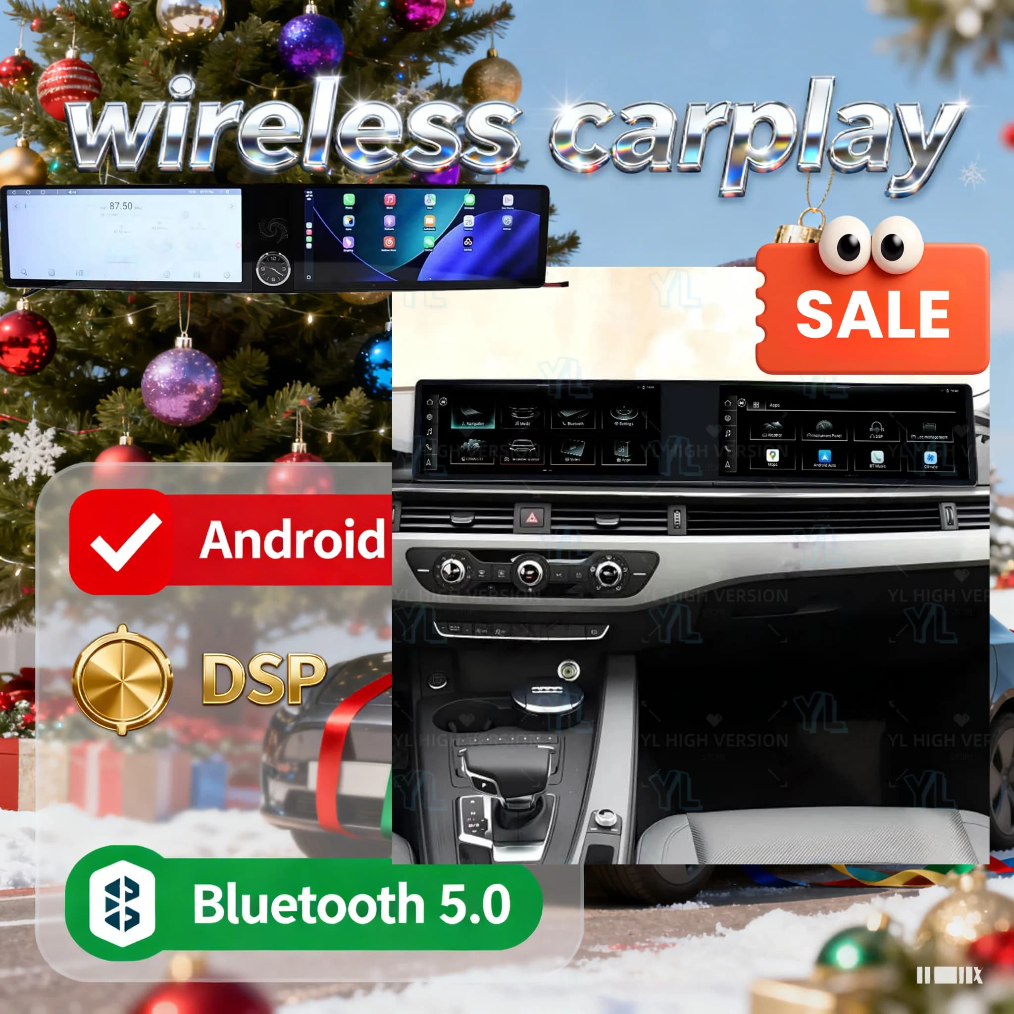 F Dual 12.3" HD Touch Screen Android 13.0 Wireless CarPlay Head Unit for Audi A3 2015-2020 - GPS Navigation Replacement Upgrade