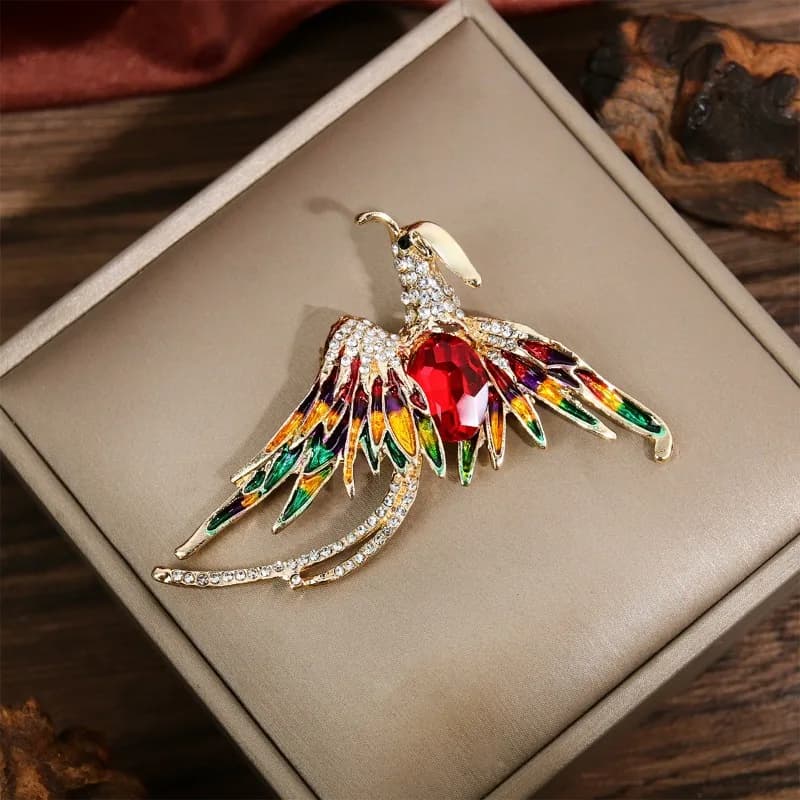 Spilla Phoenix con strass alla moda con coda lunga Accessorio squisito per abbigliamento e borse Pezzo di temperamento versatile
