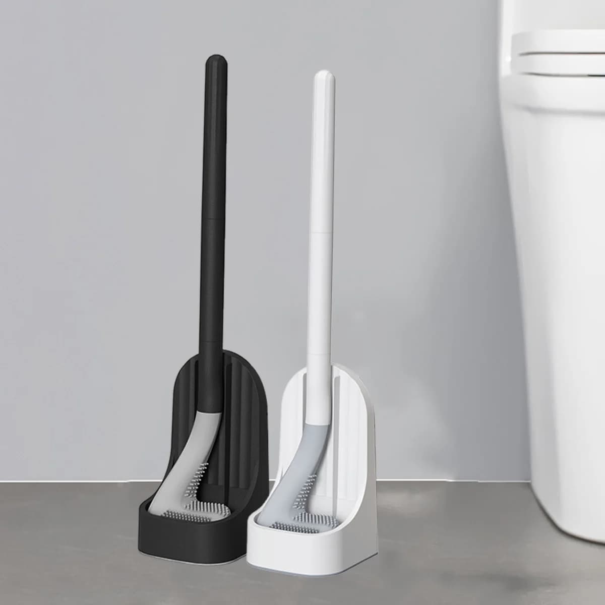 Toilet Brush with Base, Wall-Mounted Quick-Drain Cleaning Tool for Bathroom, All-Round Cleaning Brush, Soft Rubber Brush Head, Does Not Damage the Glaze, Toilet Cleaning Brush Bathroom Accessory Set