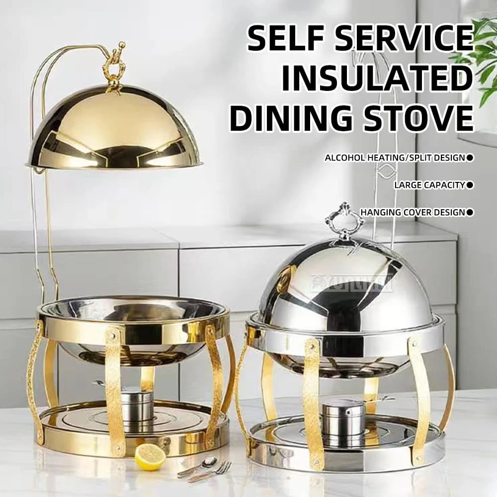 8L Stainless Steel Suspended Circular Panel, Alcohol Heated, for Buffet, Camping and Picnic at the Open