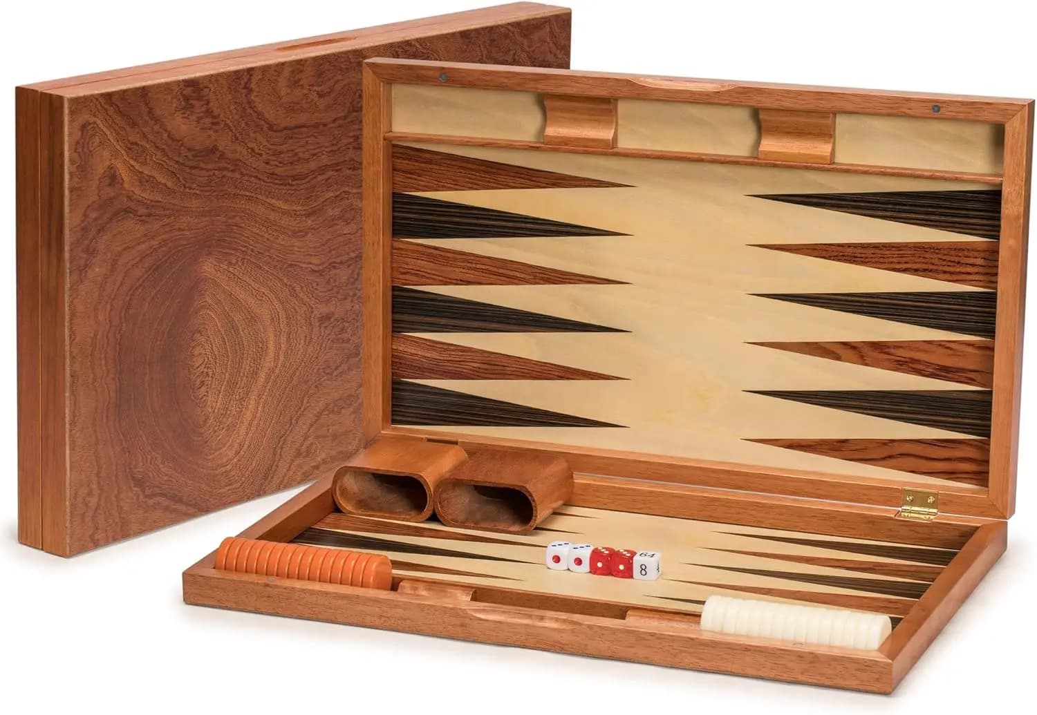 Set di Backgammon in Legno Intarsiato con Pezzi in Acrilico e Coppette per i Dadi, Tabellone da 19 Pollici