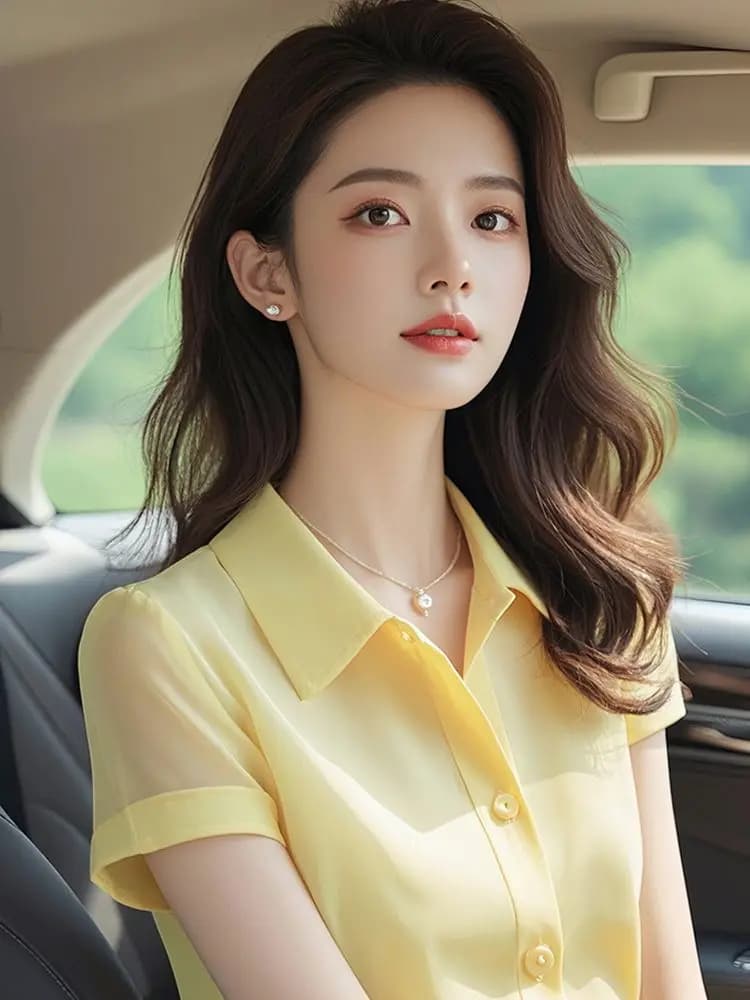 Nuova camicetta stile francese in chiffon giallo con maniche corte per abbigliamento estivo da donna