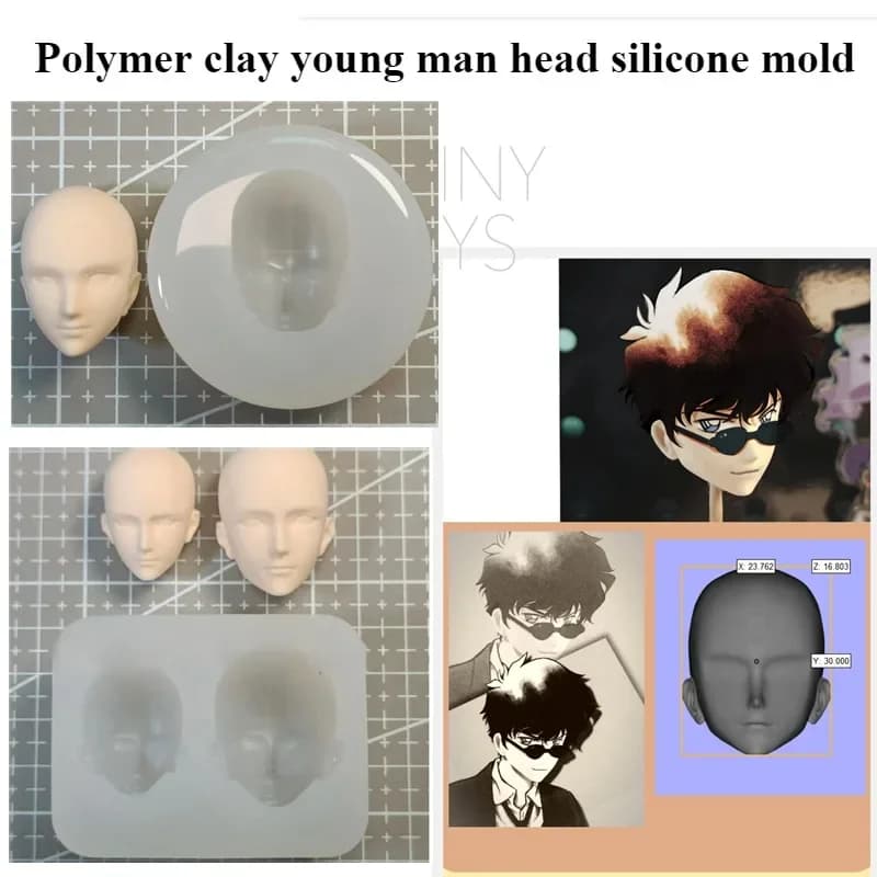 Argilla polimerica giovane uomo faccia stampo in Silicone proporzione diretta testa combinata fai da te Ultra leggero forma di argilla accessori per bambole fare strumento