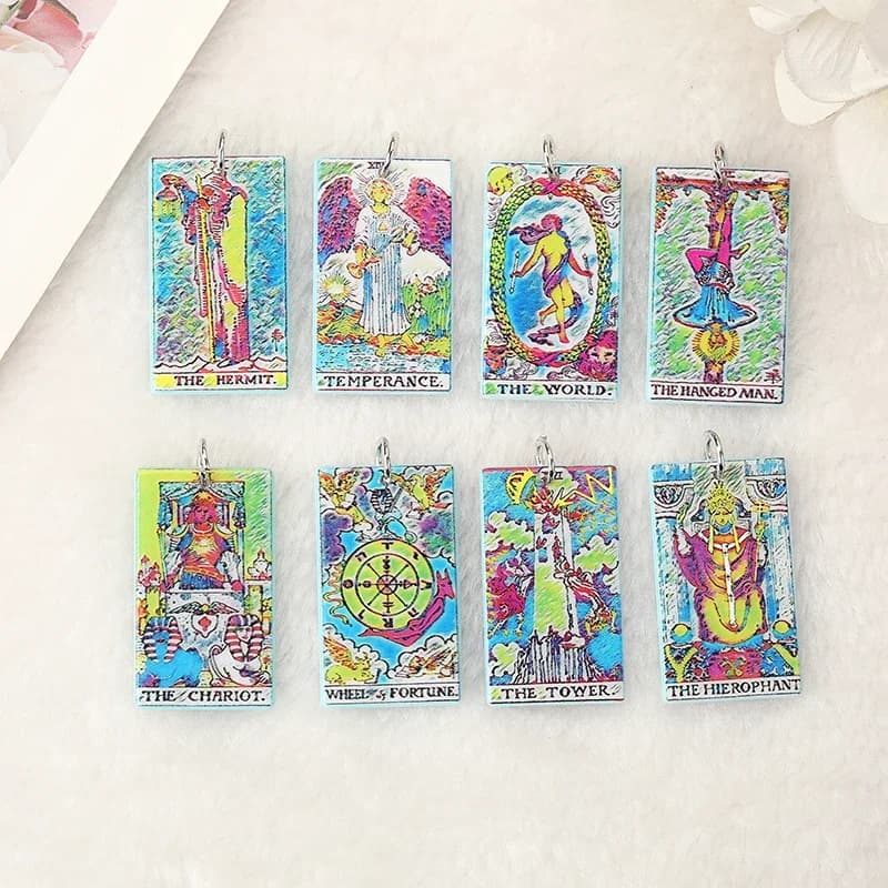 8 pz/lotto tarocchi Charms carta creativa acrilico sole luna e amanti gioielli per collana portachiavi fai da te