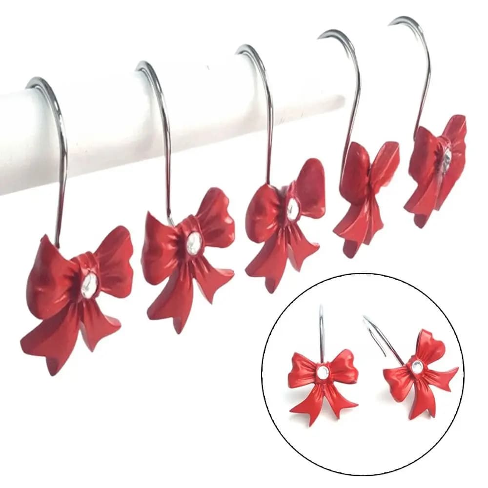 Set da 12 pezzi Decorazioni artistiche Durevole arredamento per il bagno rosa Resina leggera Ganci con nodo a fiocco rosa Design con nodo a fiocco Anelli per doccia Festa