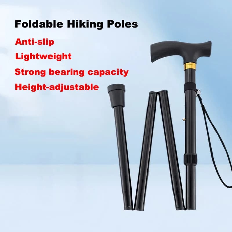 Foldable Trekking Poles Telescopic Adjustable Hiking Poles Aluminum Alloy Walking Stick Anti-Slip Elderly Walk Support Crutch