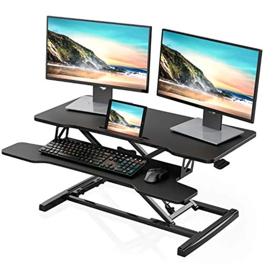 Adjustable Desk in Height, 36 Width Poles, Seat to Feet Converter, Laptop Workplace and Double Monitor