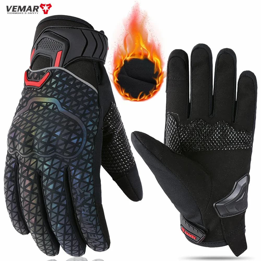 VEMAR Guanti da moto corti invernali Guanti protettivi antivento caldi invernali 100% Guanti impermeabili Moto Luvas per uomo donna