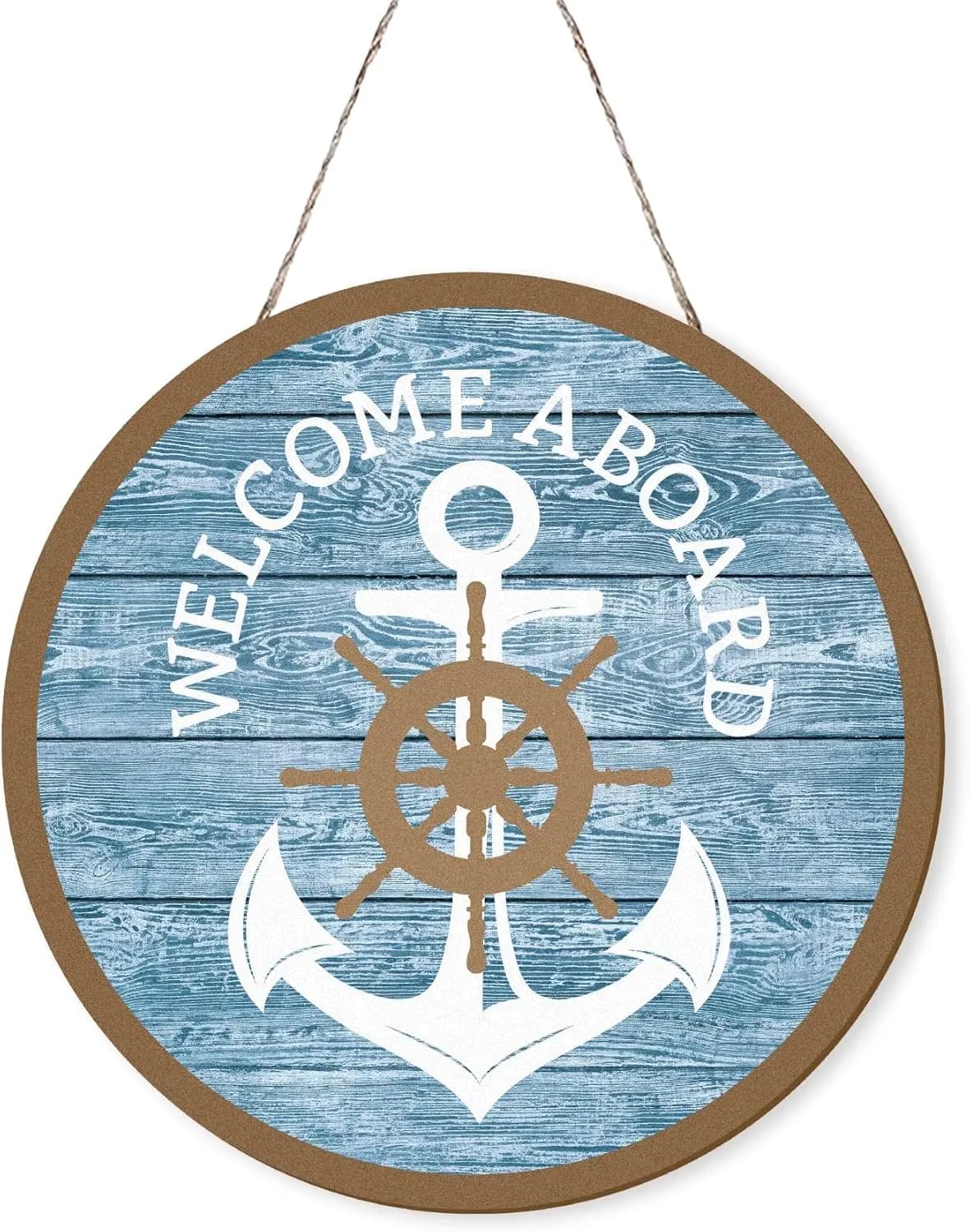 Decorazione nautica per cartello di ancoraggio per barca di benvenuto, decorazione per porta del portico anteriore rotonda per nave da crociera oceanica, barca a vela blu 12x12 pollici