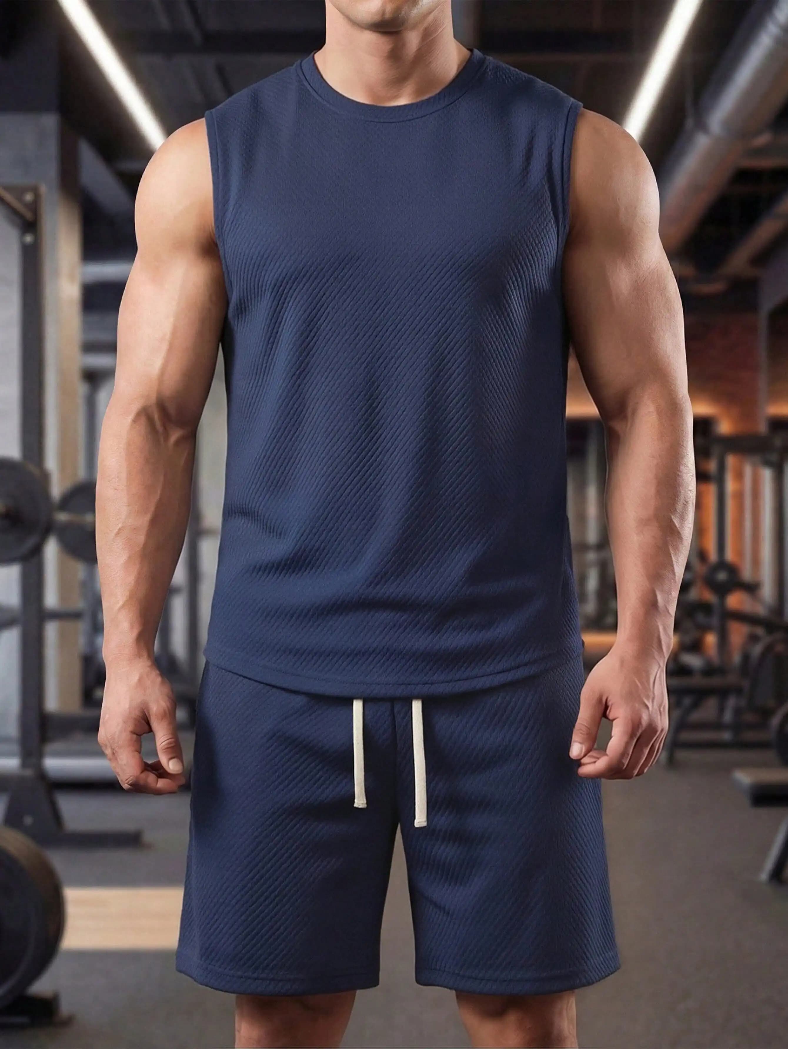 Set da uomo in 2 pezzi con canotta e pantaloncini per fitness, corsa, basket, casual, primavera estate