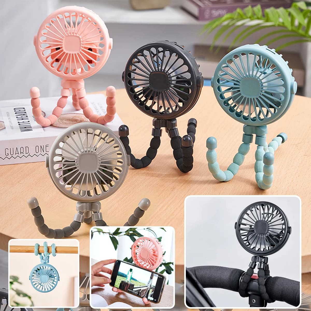 Octopus shape handheld fan standing, hanging and winding 4 forms night light design rechargeable long battery life mini student