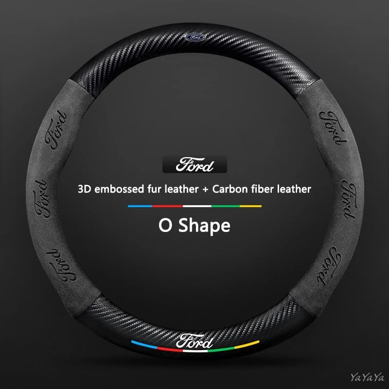 Car Steering Wheel Cover Embossing Leather Protector For Ford Mustang Bronco Fiesta Focus Mondeo Kuga Edge F150 Ranger Sticker
