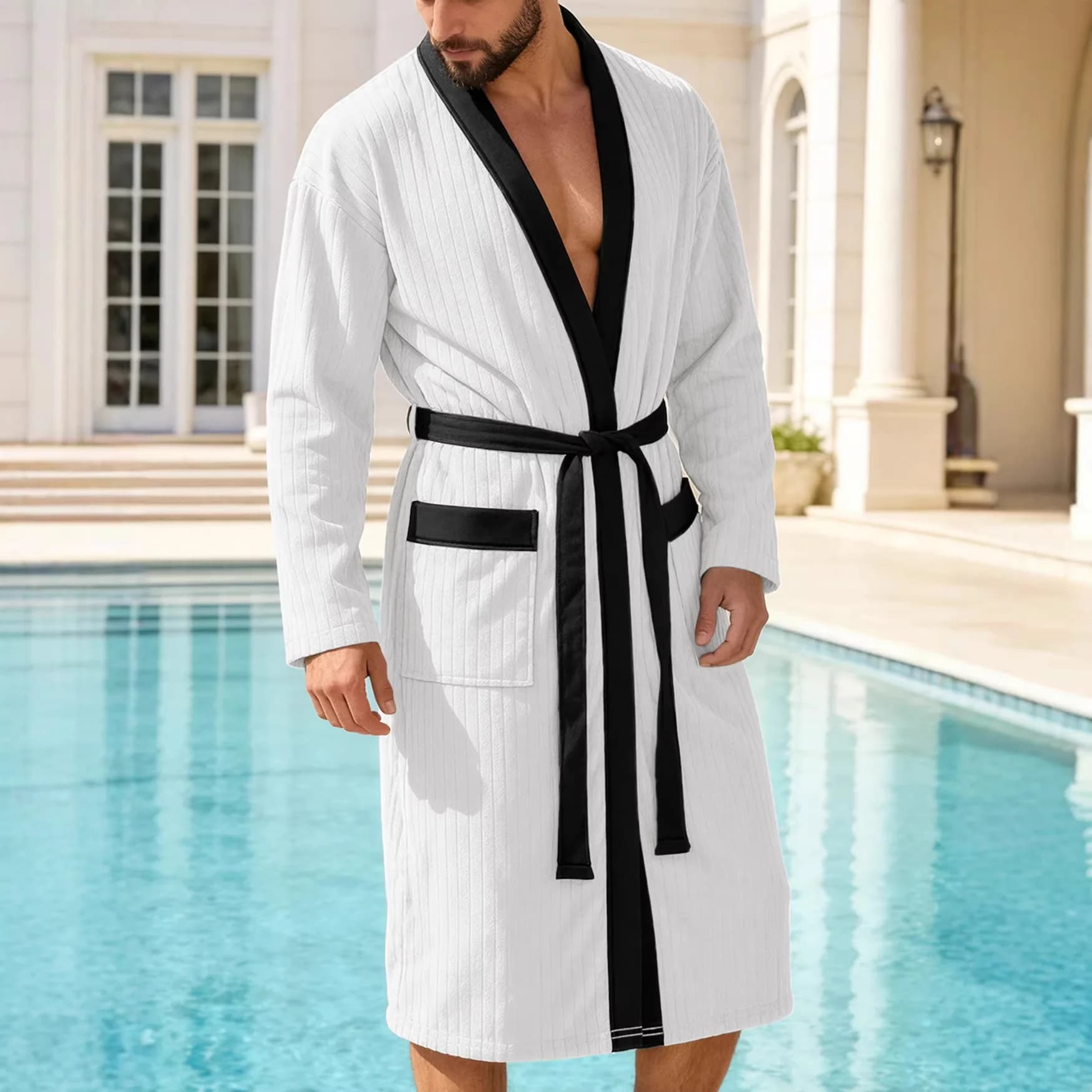 Waffle Jacquard Bathrobe Sauna Suit Thin Nightgown Long Couple Loungewear Hotel Casual Bathrobe