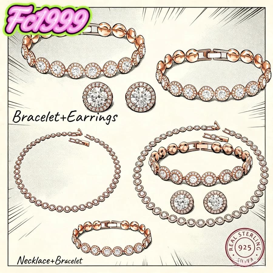 S925 Sterling Silver 2026 Trend Designer Crystal Jewelry Set Charm Rose gold Crystal Luxury Women's Necklace Earrin