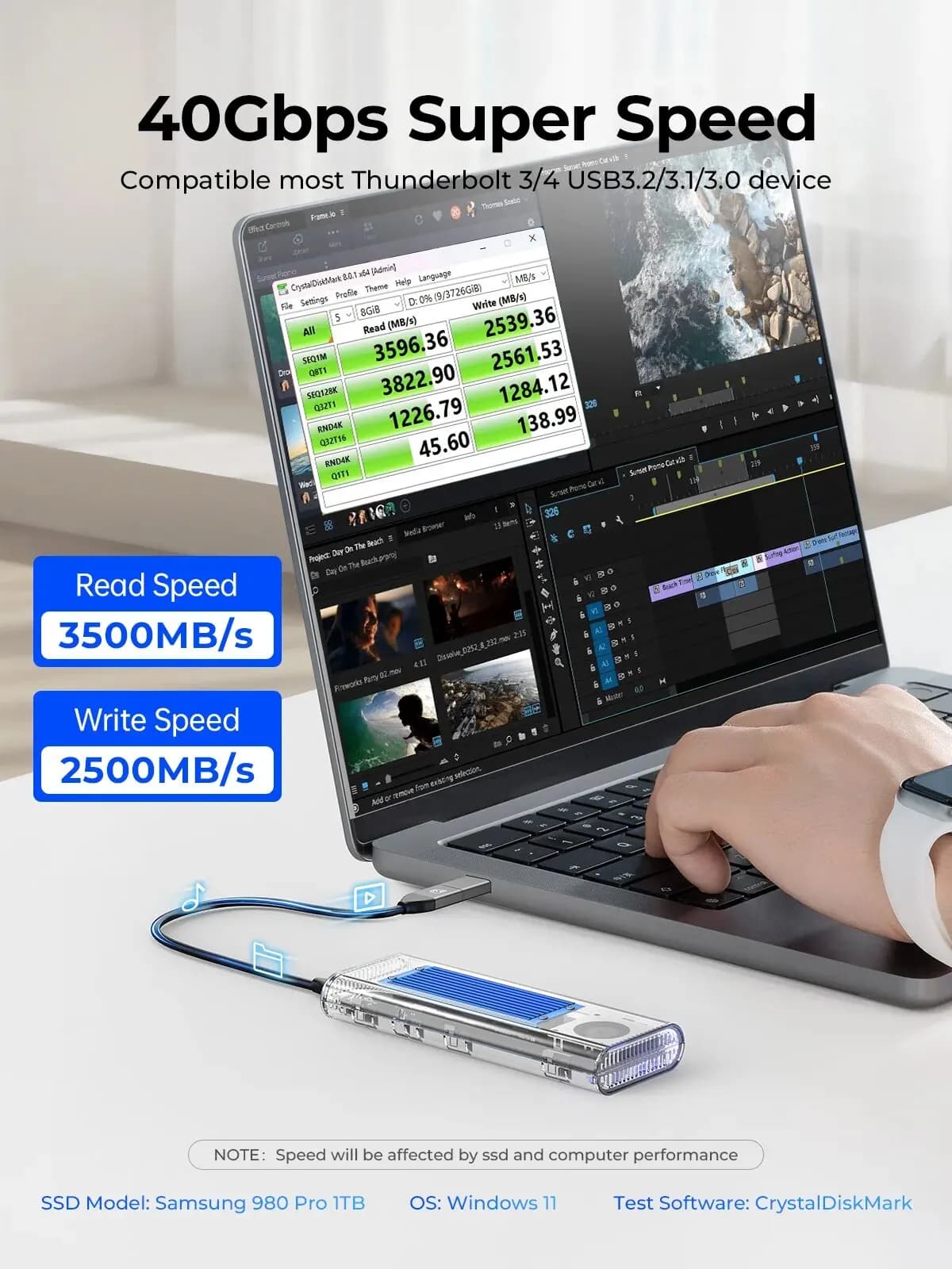 ORICO Box Esterno per SSD M.2 NVMe da 40Gbps con Ventola di Raffreddamento Integrata, Senza Utensili, per Thunderbolt 3/4 USB4