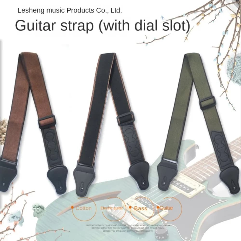 Tracolla per Chitarra con 3 Portaplettro, in Pelle PU e Cotone, Comoda e Regolabile, per Chitarra Folk ed Elettrica