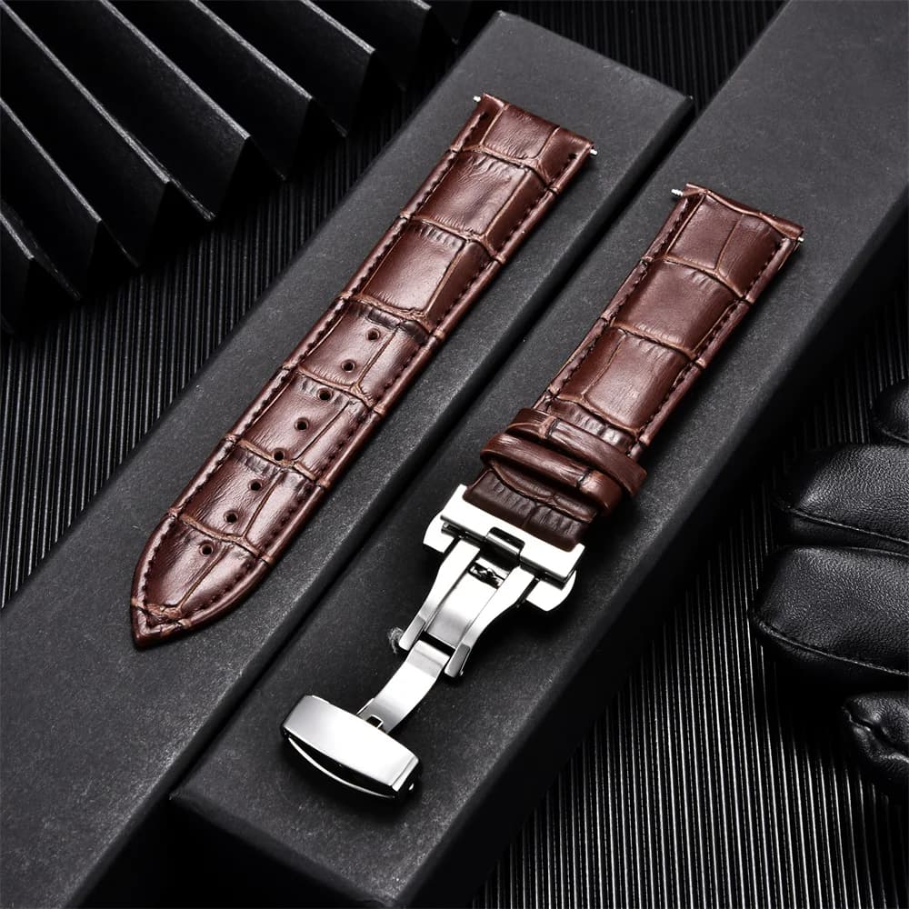 Business Genuine calf leather watch strap Replace 18mm watch strap 20mm 22mm 24mm with butterfly strap