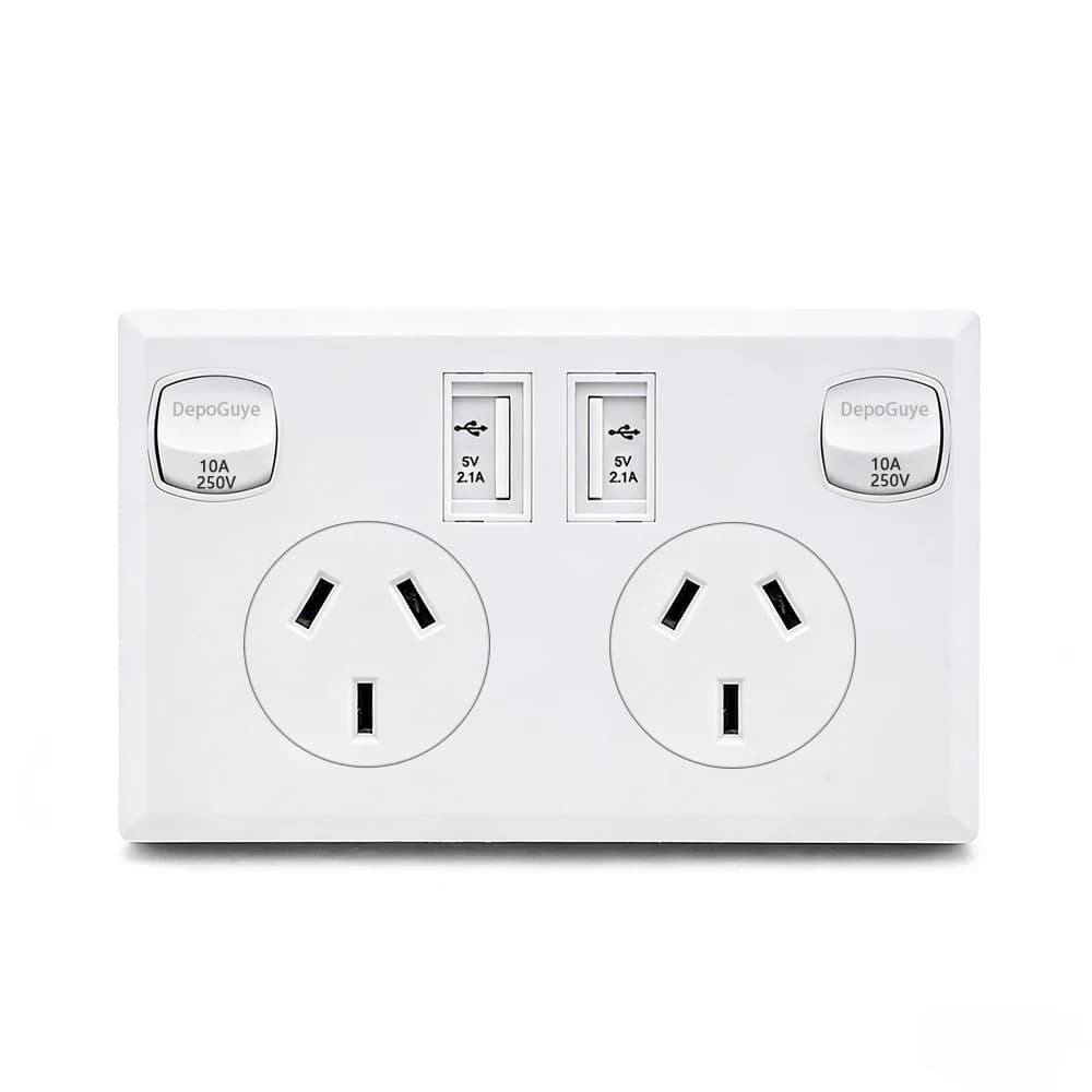 Australian standard USB wall socket with 2-way switch, Au plug adapter, charging power for mobile phone, socket 10A 118 mm * 72 mm