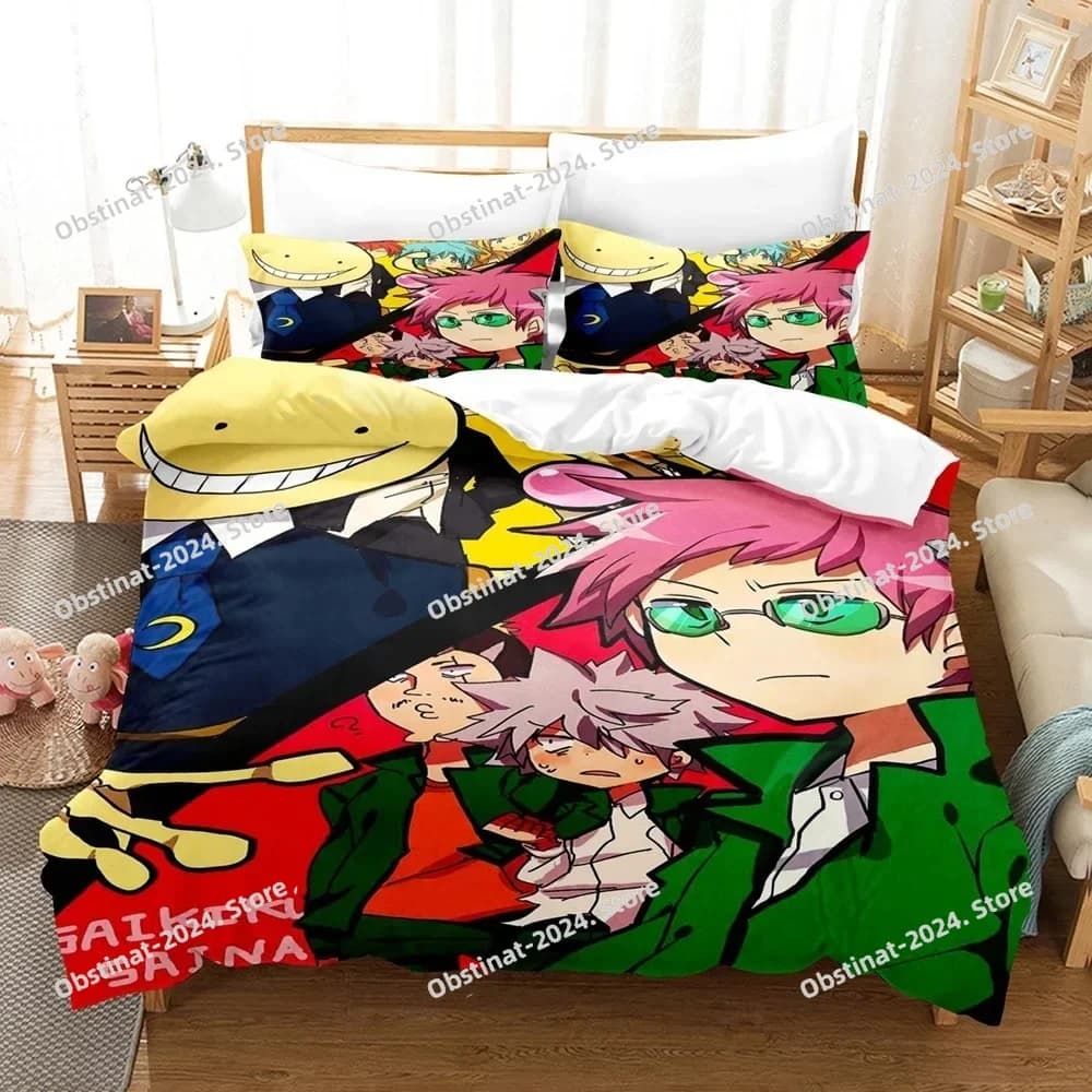 Set di biancheria da letto Anime The Disastrous Life Of Saiki K, copripiumino, copriletto singolo, matrimoniale, king size ​ Copripiumino di dimensioni standard