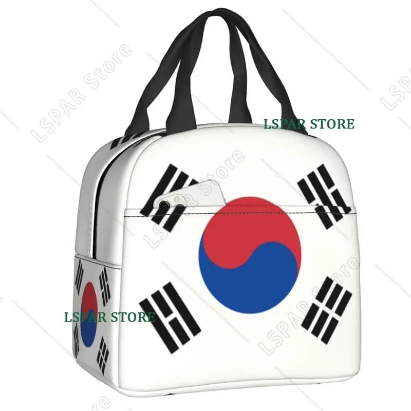 South Korea Flag Thermal Insulated Lunch Bags Women Portable Lunch Container for Outdoor Camping Travel Storage Food Box