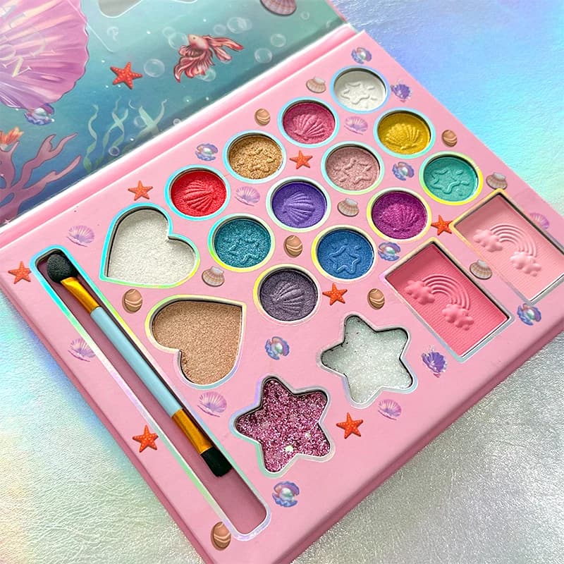 18 color cartoon shell makeup palette with brush mirror, matt and brilliant finish with dreamy glitter, perfect for Christmas holidays