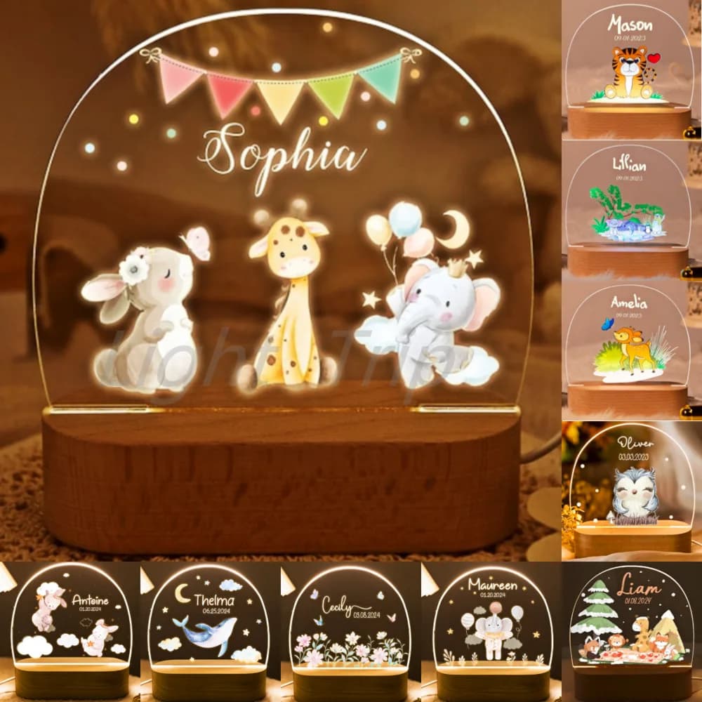 Lampada a Led a luce notturna in acrilico 3D coniglio cervo colorato luminoso festa di compleanno decorativo decorazione della stanza dei bambini forniture per la casa