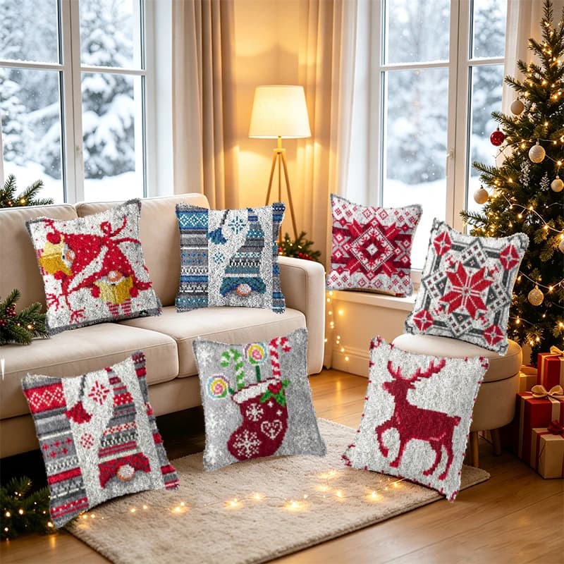 Latch Hook Pillow Cushion Kits Christmas Series Cross Stitch Needlework Crocheting Cushion Embroidery Home Decoration