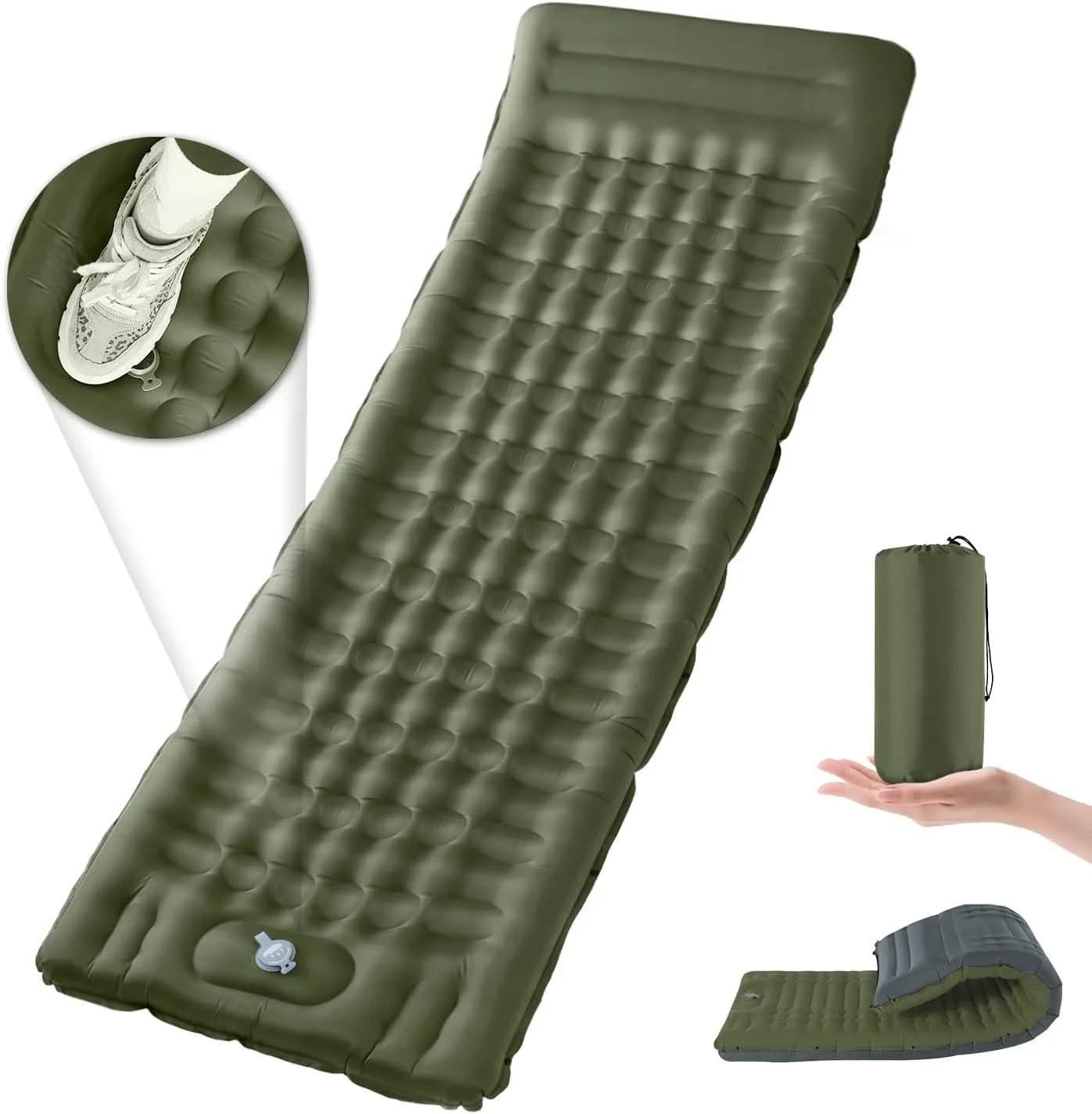 Waterproof Inflatable Sleeping Mattress Outdoor Camping Cushion With Storage Bag Pillow Foldable Foot Air Filling Mat Bed
