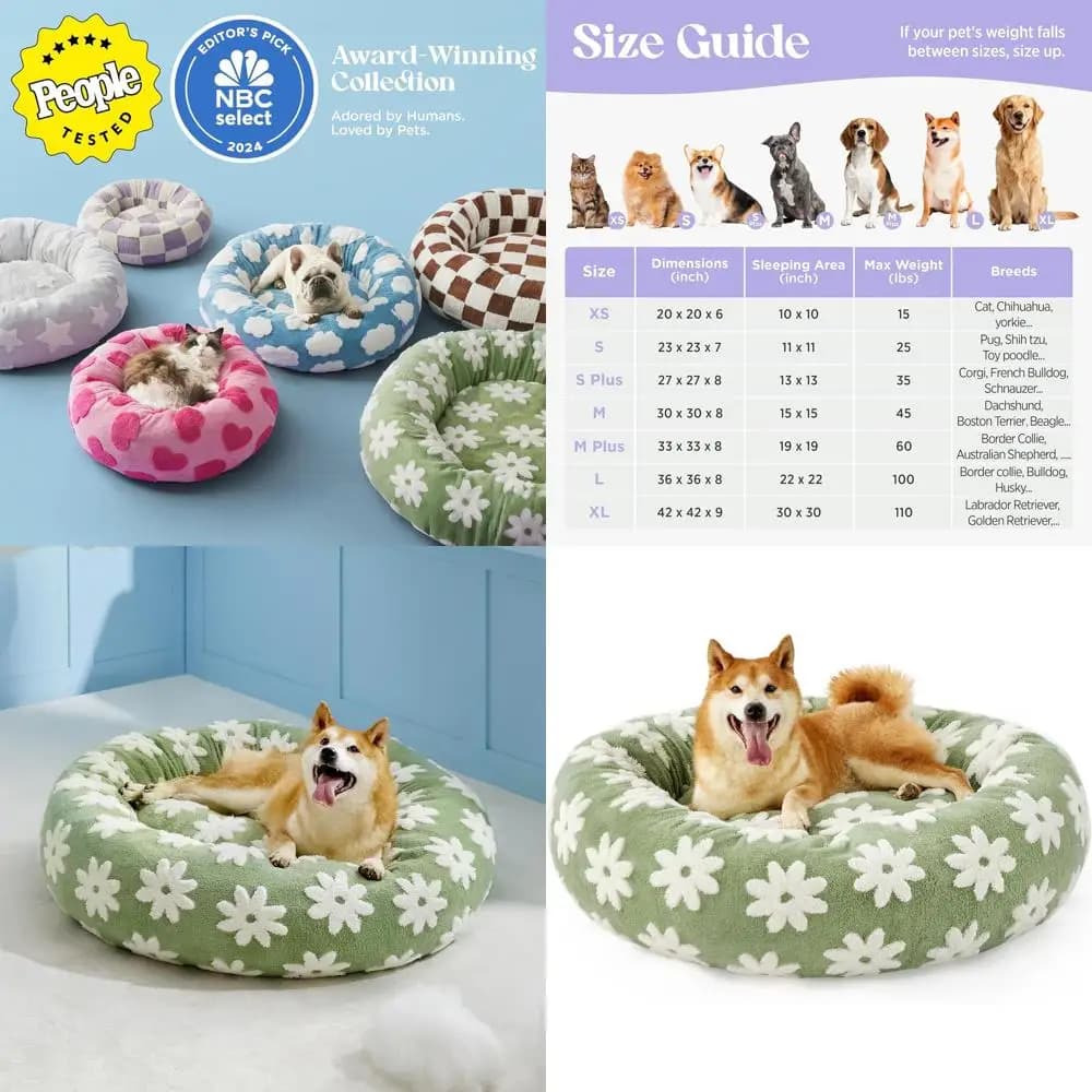 Letto per cani rotondo ortopedico XL - Lavabile, anti-ansia, divano verde peluche per grandi animali domestici, 36 decorazioni per la casa regalo