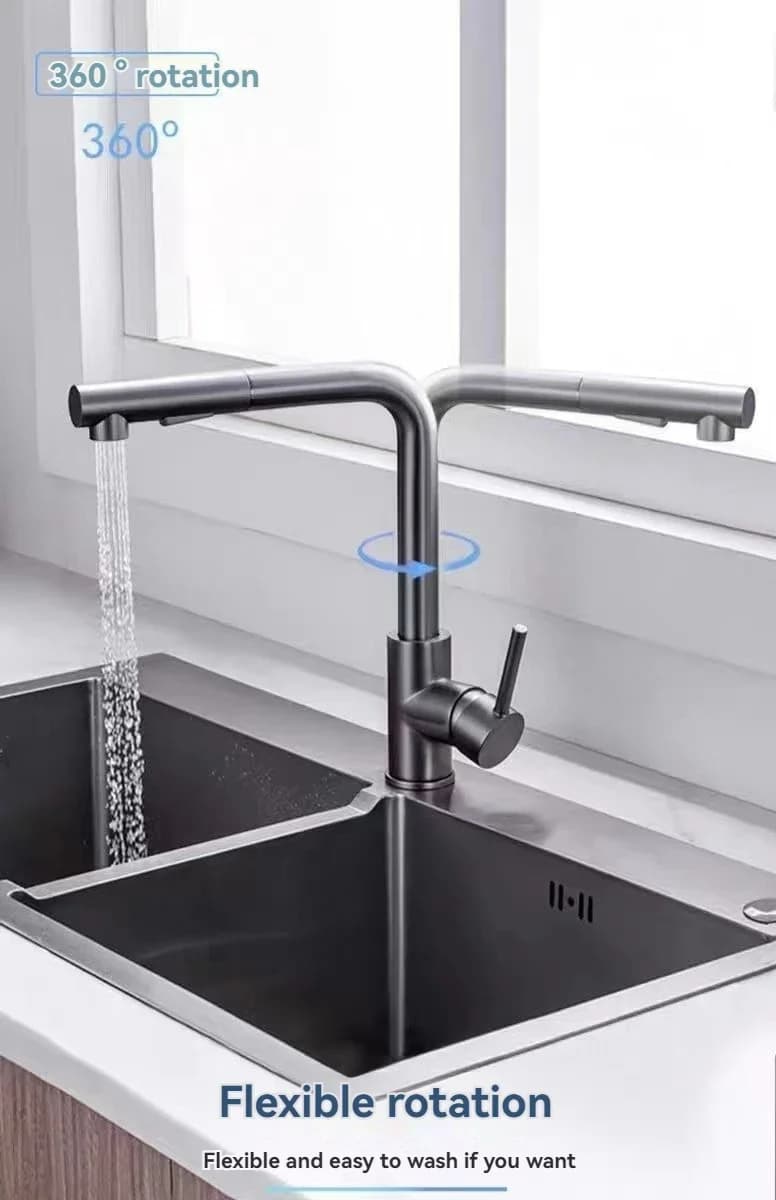 Rubinetto per lavello Due modelli Ugello spruzzatore a flusso Miscelatore acqua calda fredda in acciaio inossidabile Rubinetto da piano nero Estraibile da cucina
