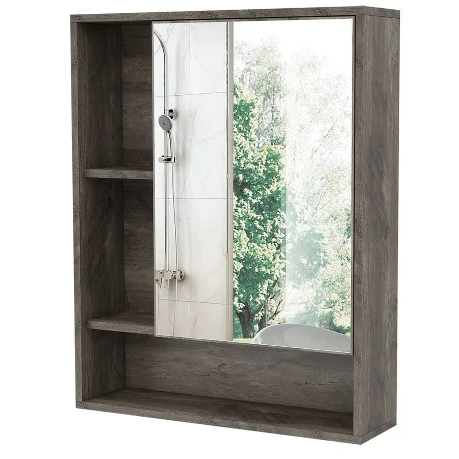 Armadietto a Specchio da Bagno, Armadietto Portamedicinali con Anta Singola e Ripiano Regolabile, Mobile Salvaspazio da Posizionare Sopra il WC