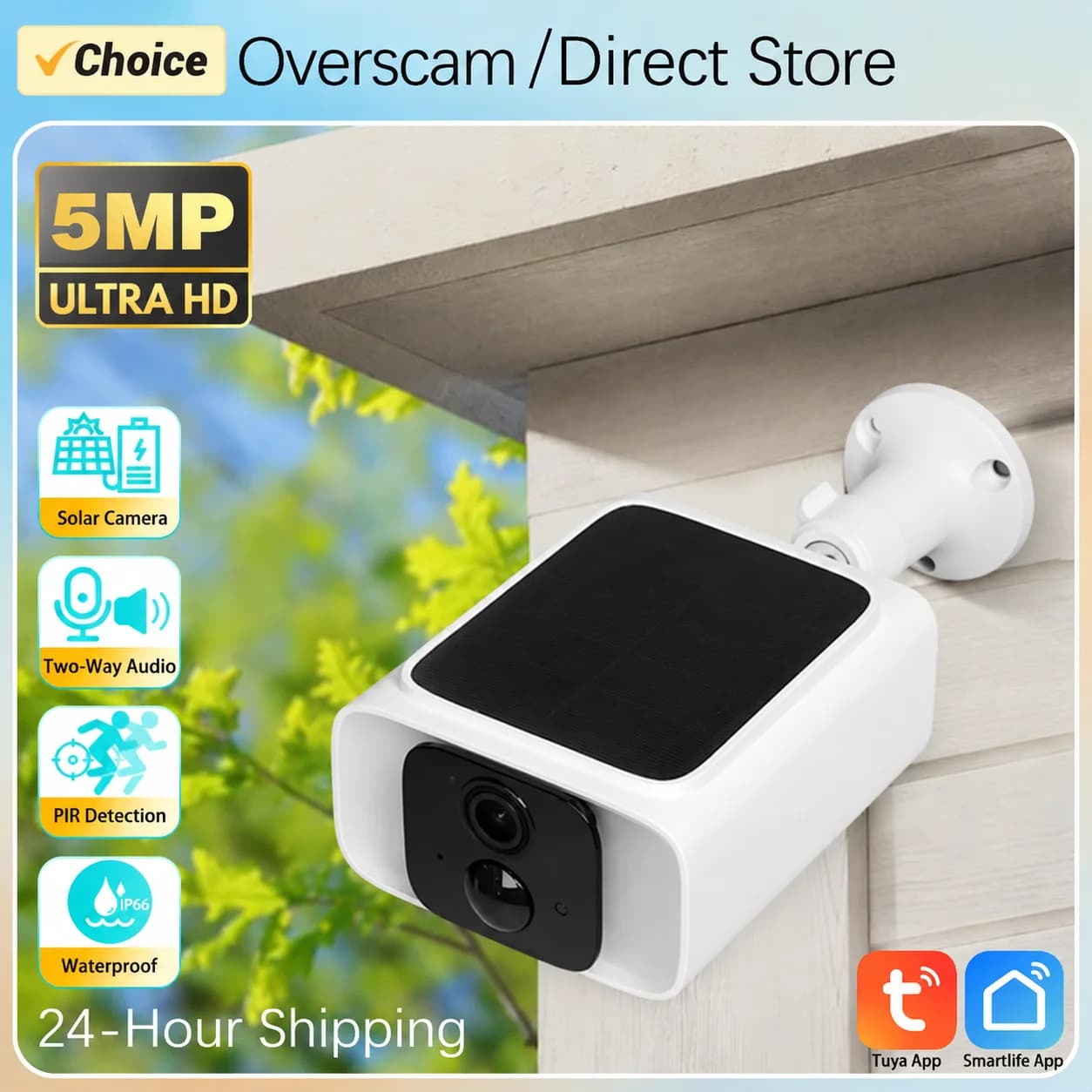 Solar Wireless 5MP Tuya Smartlife Camera for External with Battery, PIR Motion Detection, Color Night Vision, Audio Bidirectional