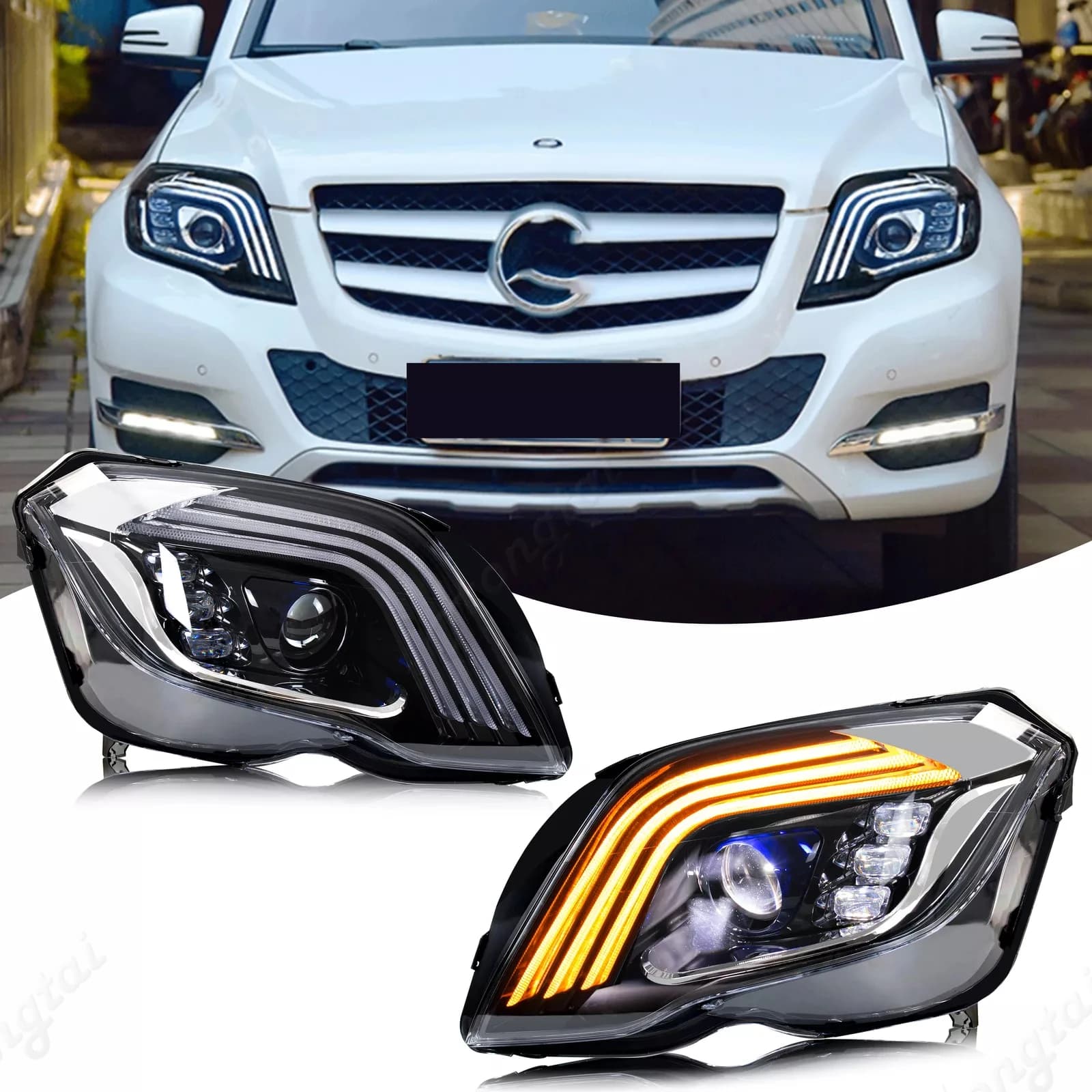 Pair of headlights for Mercedes Benz GLK350 GLK250 2013-2014 2015 LED headlight Daylight