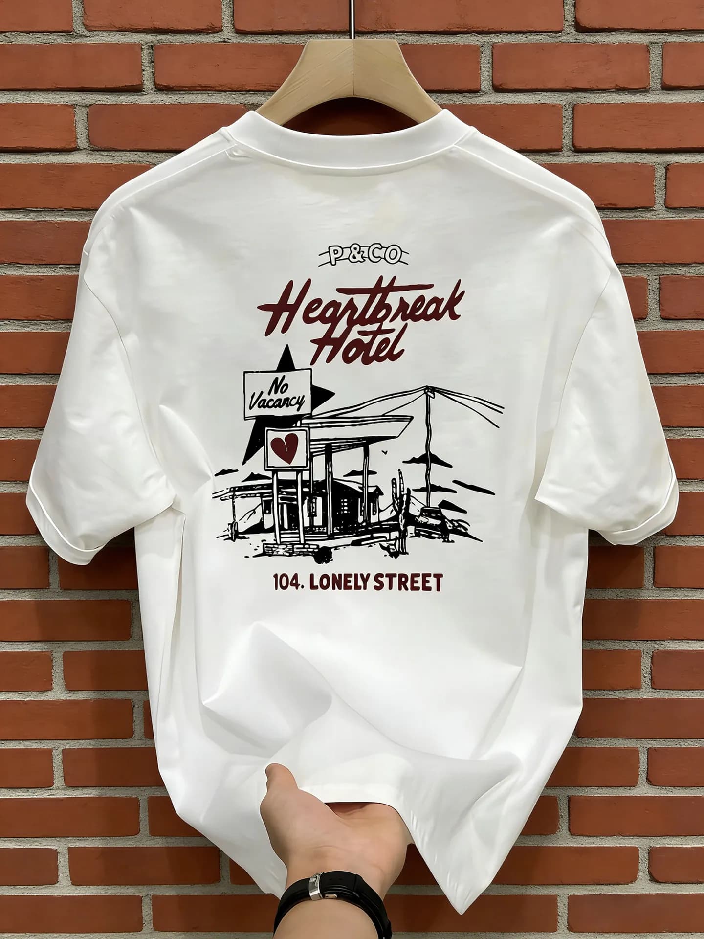Luxury Mens T Shirt 100% Cotton Summer New High Quality Male Tops Back Print Lonely Street Heavyweight Skateboard Party Tees