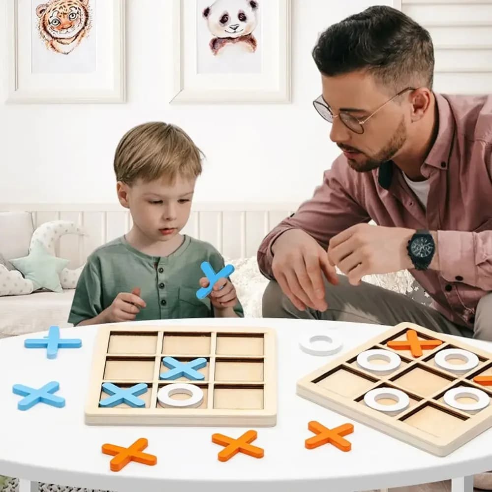 1PC Gioco da tavolo in legno Tic Tac Toe 9 "x 9" Giocattolo da tavolo per regali per bambini Giochi per famiglie Decorazione da scrivania Gioco da tavolo