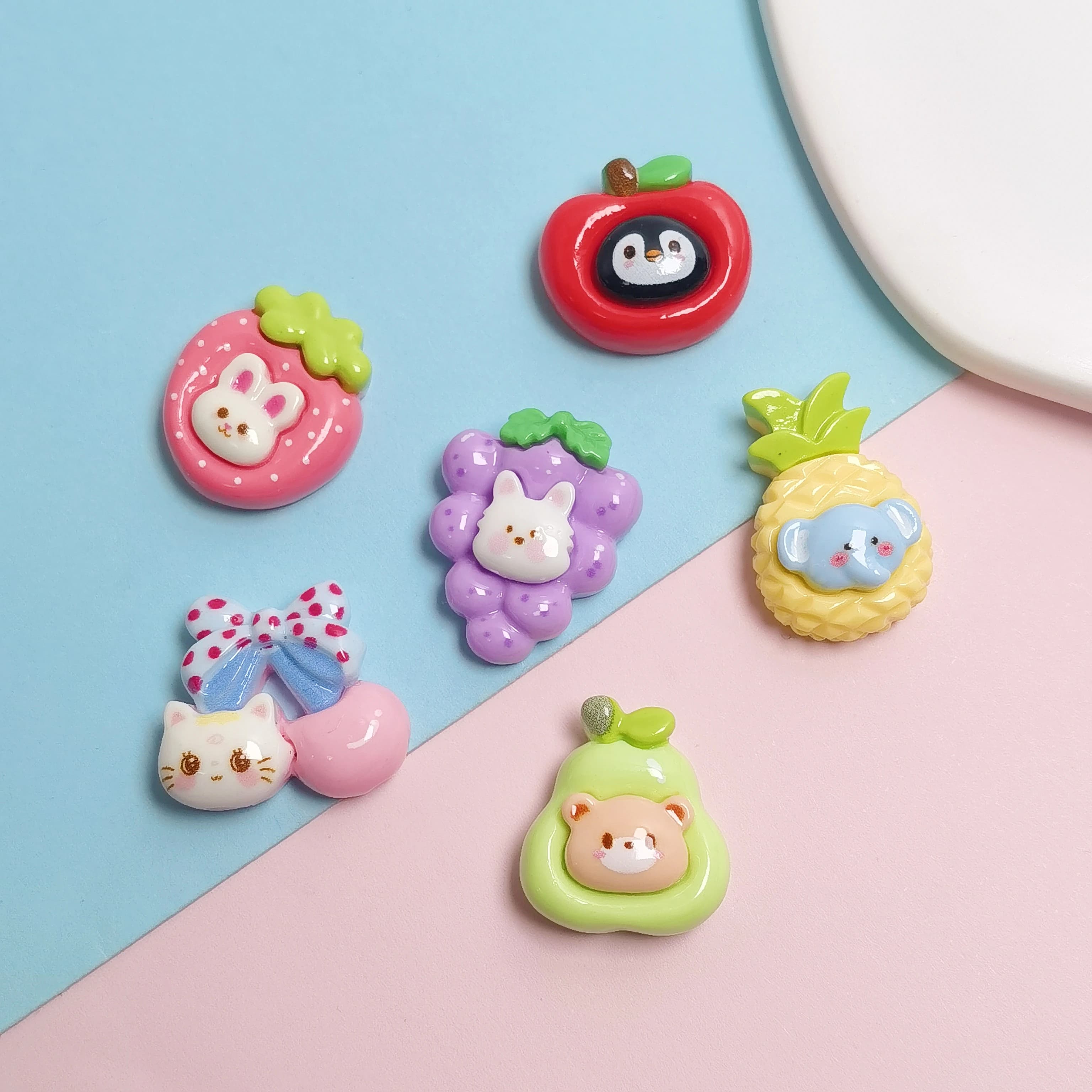 Kawaii Mini Animal Fruit Flatback Resin Cabochon DIY Craft Decor for Scrapbook Phone Case Decor