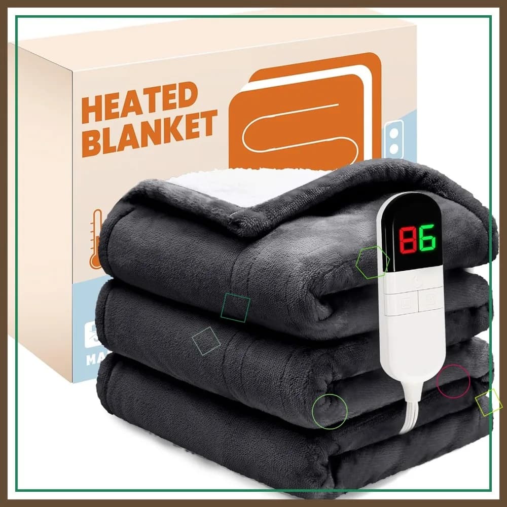 Coperta Elettrica Riscaldata, in Flanella e Sherpa, Riscaldamento Rapido, Morbida in Pile, Misura Twin 62"x84" con 6 Livelli e Spegnimento Automatico - Grigio
